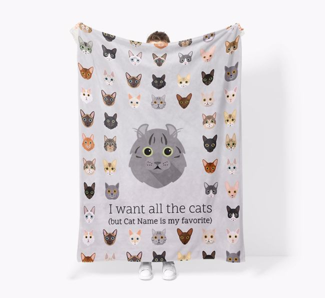 I Want All The Cats: Personalized {breedFullName} Premium Sherpa Fleece Blanket